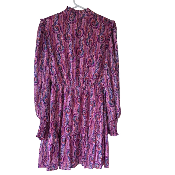 TCEC Abstract Ruffle Hem Mock Neck LIned Dress MEDIUM Purple Pink - Picture 9 of 15